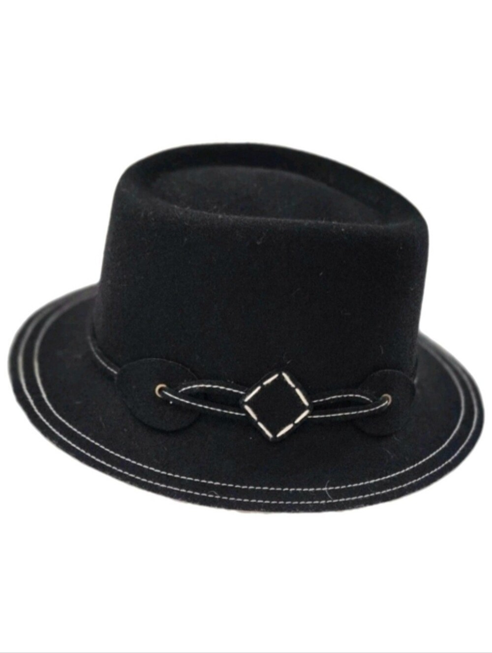Vtg Betmar New York Black Wool Fedora Hat Contrast Stitching Narrow Brim S
